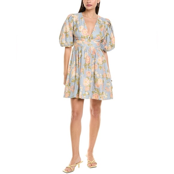 NEW Yumi Kim Revolve Gayle Linen Mini Dress Floral Bubble Size Medium Blue NWT - Picture 1 of 9